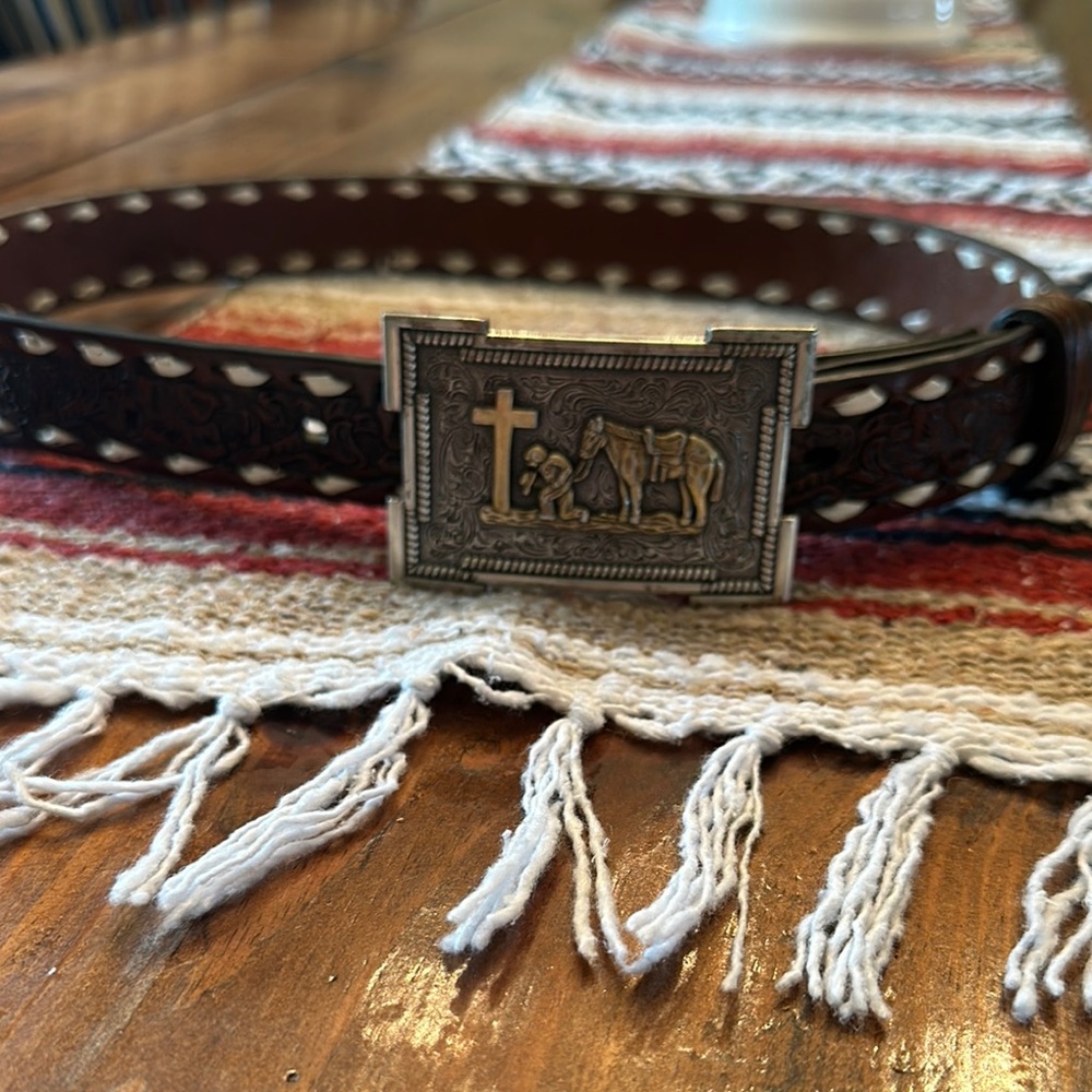 Brown Leather Belt with Silver Buckle